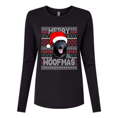 Merry Woofmas Cute Black Ger Shepherd With Santa Hat Great Gift Womens Cotton Relaxed Long Sleeve T-Shirt