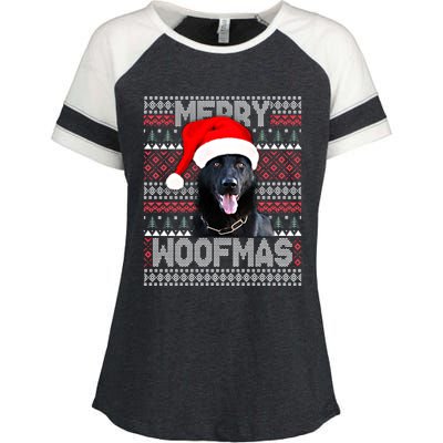 Merry Woofmas Cute Black Ger Shepherd With Santa Hat Great Gift Enza Ladies Jersey Colorblock Tee