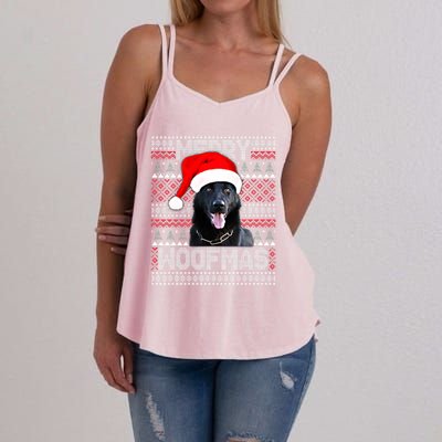 Merry Woofmas Cute Black Ger Shepherd With Santa Hat Great Gift Women's Strappy Tank