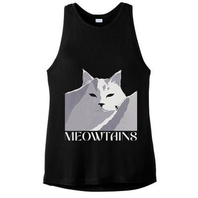 Meowtains Winter Cat Art Snow Skiing On Cat Mountain Ladies PosiCharge Tri-Blend Wicking Tank