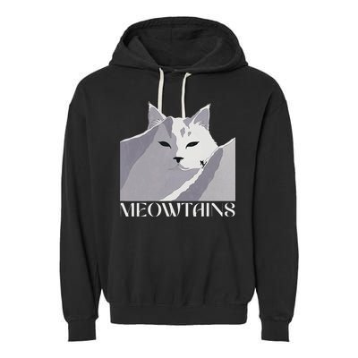 Meowtains Winter Cat Art Snow Skiing On Cat Mountain Garment-Dyed Fleece Hoodie