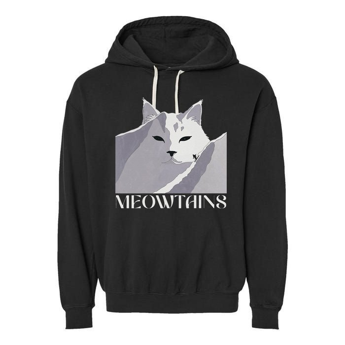 Meowtains Winter Cat Art Snow Skiing On Cat Mountain Garment-Dyed Fleece Hoodie
