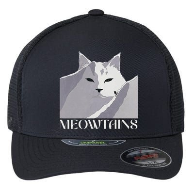 Meowtains Winter Cat Art Snow Skiing On Cat Mountain Flexfit Unipanel Trucker Cap