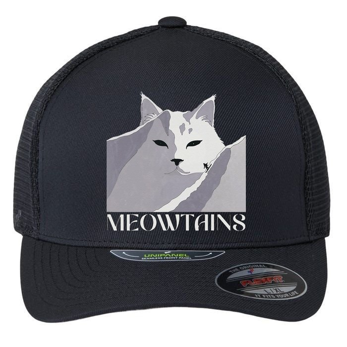 Meowtains Winter Cat Art Snow Skiing On Cat Mountain Flexfit Unipanel Trucker Cap