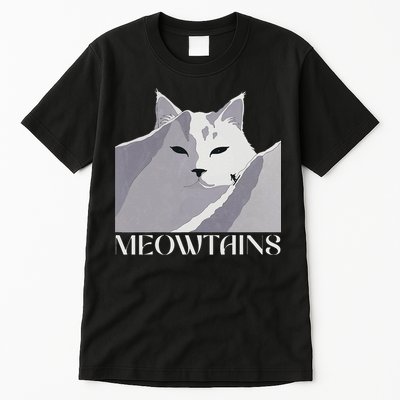 Meowtains Winter Cat Art Snow Skiing On Cat Mountain Tall T-Shirt