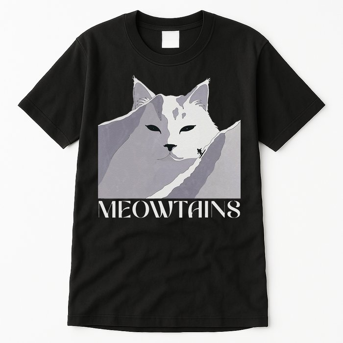 Meowtains Winter Cat Art Snow Skiing On Cat Mountain Tall T-Shirt