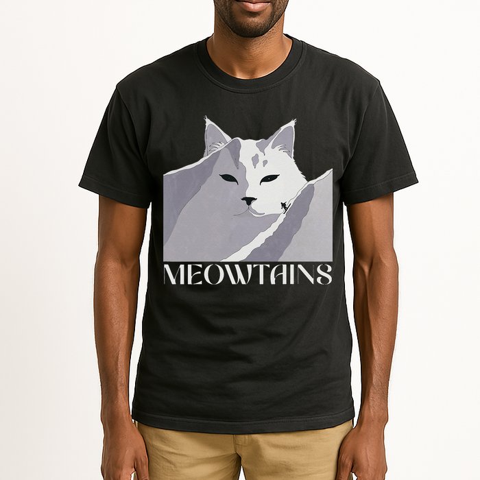 Meowtains Winter Cat Art Snow Skiing On Cat Mountain Tall T-Shirt