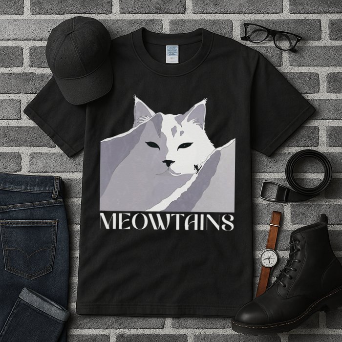 Meowtains Winter Cat Art Snow Skiing On Cat Mountain Tall T-Shirt