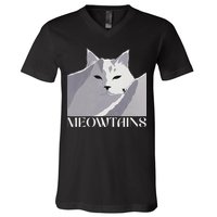 Meowtains Winter Cat Art Snow Skiing On Cat Mountain V-Neck T-Shirt