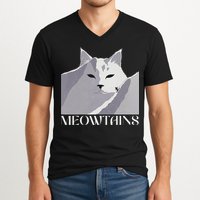 Meowtains Winter Cat Art Snow Skiing On Cat Mountain V-Neck T-Shirt