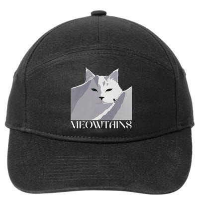Meowtains Winter Cat Art Snow Skiing On Cat Mountain 7-Panel Snapback Hat