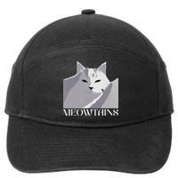 Meowtains Winter Cat Art Snow Skiing On Cat Mountain 7-Panel Snapback Hat