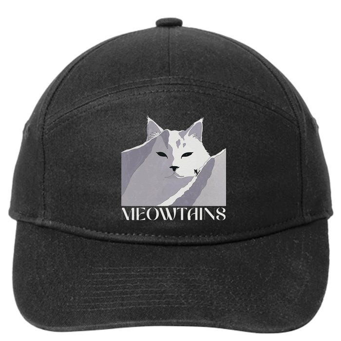 Meowtains Winter Cat Art Snow Skiing On Cat Mountain 7-Panel Snapback Hat