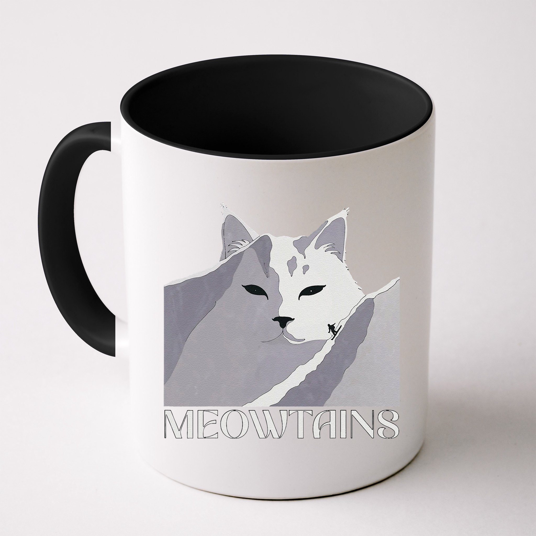 Meowtains Winter Cat Art Snow Skiing On Cat Mountain Mug