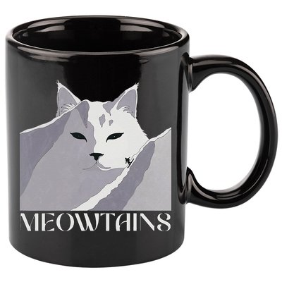 Meowtains Winter Cat Art Snow Skiing On Cat Mountain 11oz C Handle Ceramic Mug