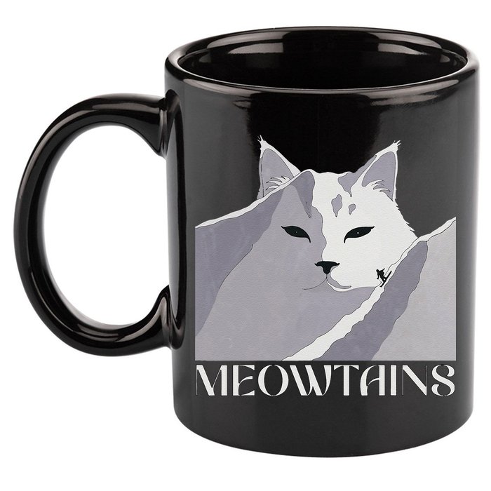 Meowtains Winter Cat Art Snow Skiing On Cat Mountain 11oz C Handle Ceramic Mug