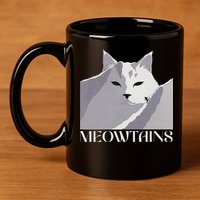Meowtains Winter Cat Art Snow Skiing On Cat Mountain 11oz C Handle Ceramic Mug