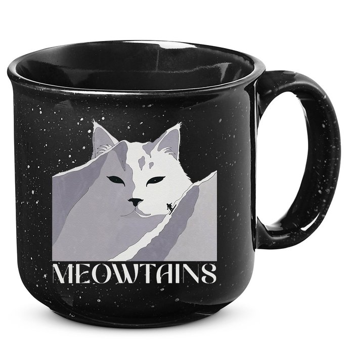 Meowtains Winter Cat Art Snow Skiing On Cat Mountain 15oz Campfire Ceramic Mug