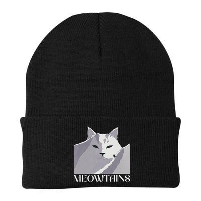Meowtains Winter Cat Art Snow Skiing On Cat Mountain Beanie