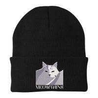 Meowtains Winter Cat Art Snow Skiing On Cat Mountain Beanie