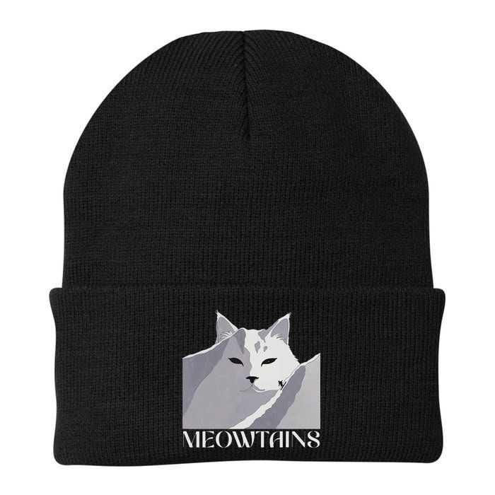 Meowtains Winter Cat Art Snow Skiing On Cat Mountain Beanie