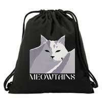 Meowtains Winter Cat Art Snow Skiing On Cat Mountain Drawstring Bag