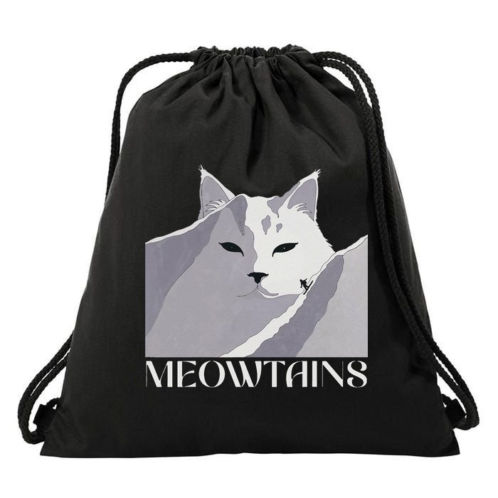 Meowtains Winter Cat Art Snow Skiing On Cat Mountain Drawstring Bag