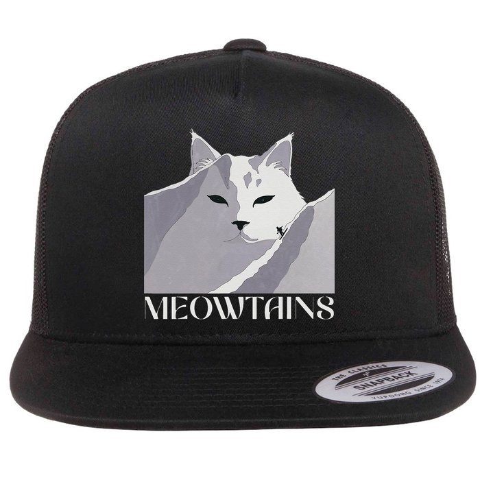 Meowtains Winter Cat Art Snow Skiing On Cat Mountain Flatbill Hat