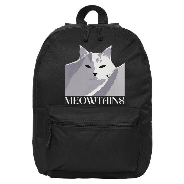 Meowtains Winter Cat Art Snow Skiing On Cat Mountain 16 in Basic Backpack