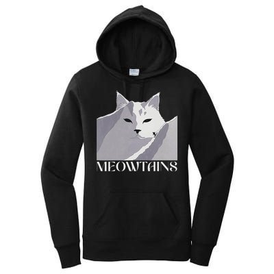 Meowtains Winter Cat Art Snow Skiing On Cat Mountain Women's Pullover Hoodie