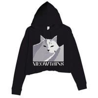 Meowtains Winter Cat Art Snow Skiing On Cat Mountain Crop Fleece Hoodie