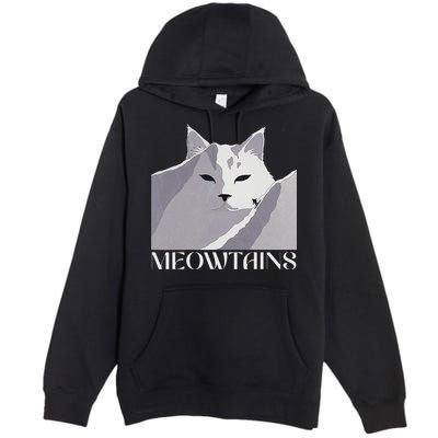 Meowtains Winter Cat Art Snow Skiing On Cat Mountain Premium Pullover Hoodie
