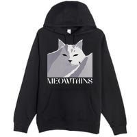 Meowtains Winter Cat Art Snow Skiing On Cat Mountain Premium Pullover Hoodie