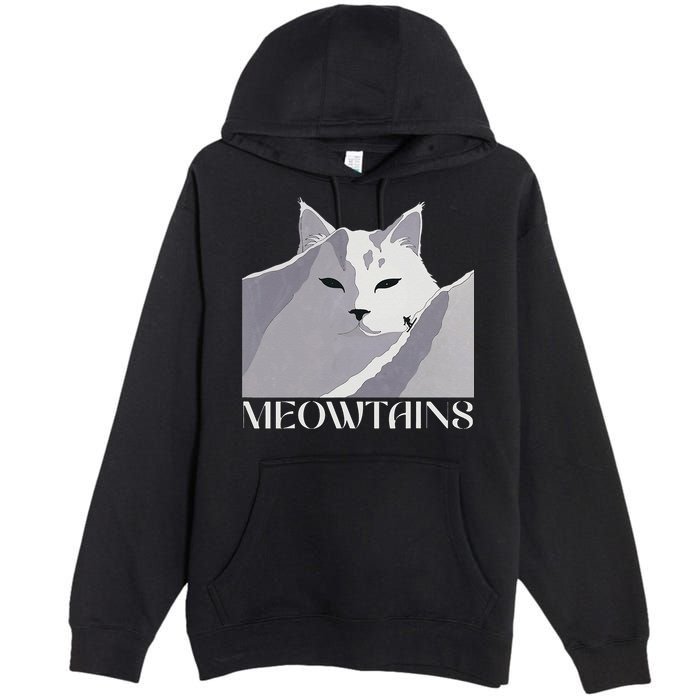 Meowtains Winter Cat Art Snow Skiing On Cat Mountain Premium Pullover Hoodie