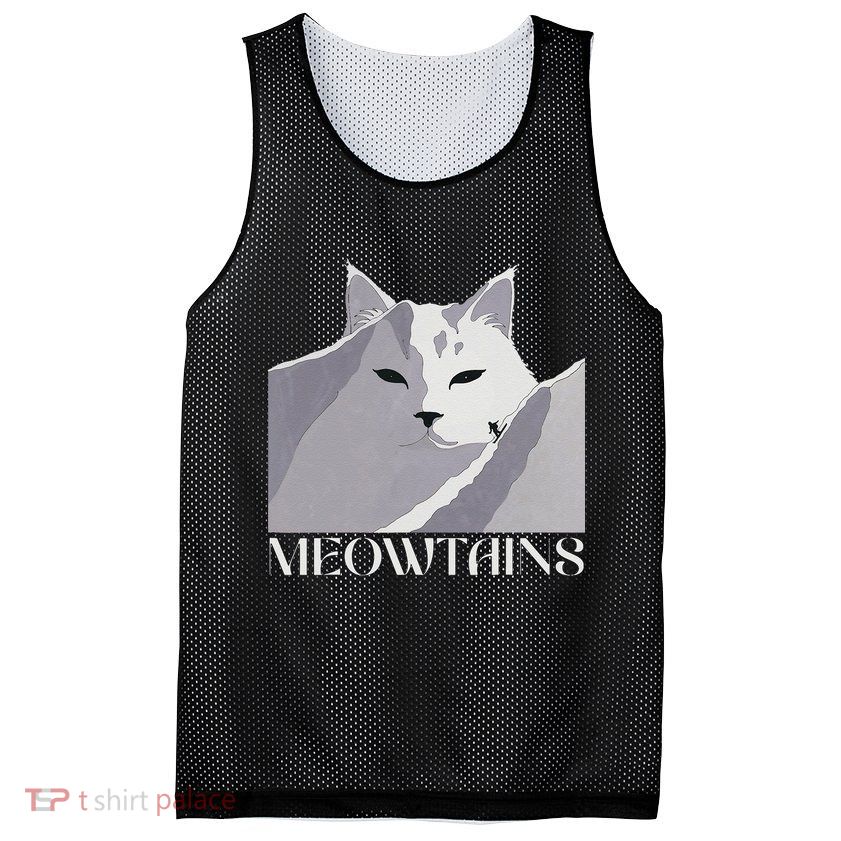 Meowtains Winter Cat Art Snow Skiing On Cat Mountain Mesh Reversible Basketball Jersey Tank