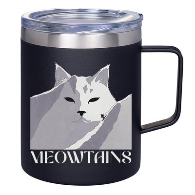 Meowtains Winter Cat Art Snow Skiing On Cat Mountain 12oz Stainless Steel Coffee Mug