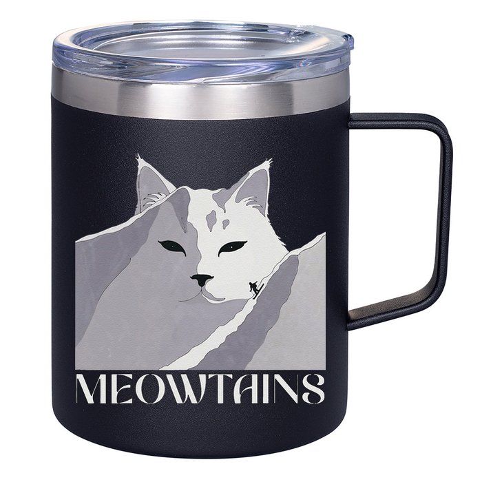 Meowtains Winter Cat Art Snow Skiing On Cat Mountain 12oz Stainless Steel Coffee Mug