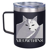 Meowtains Winter Cat Art Snow Skiing On Cat Mountain 12oz Stainless Steel Coffee Mug