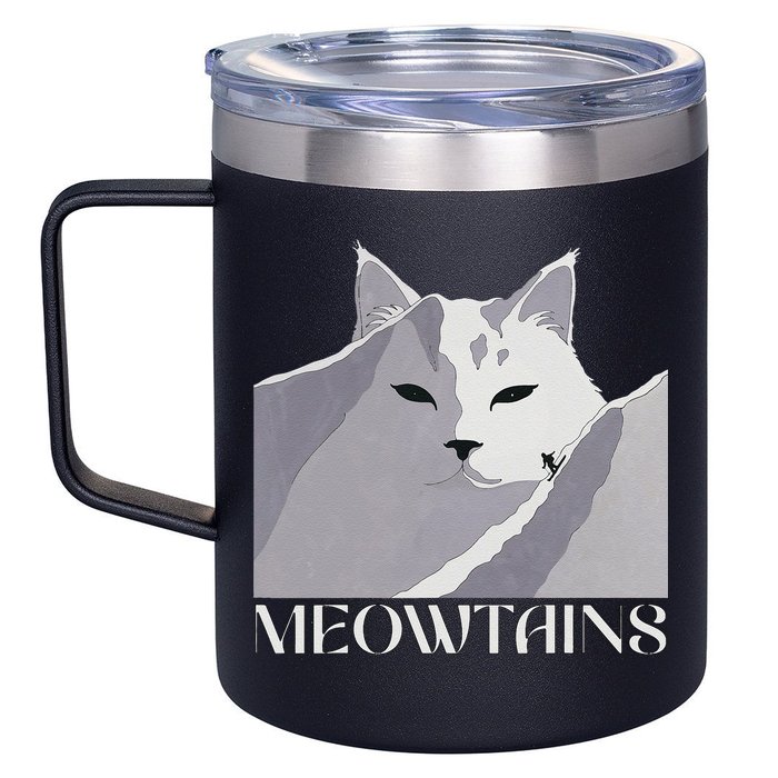 Meowtains Winter Cat Art Snow Skiing On Cat Mountain 12oz Stainless Steel Coffee Mug