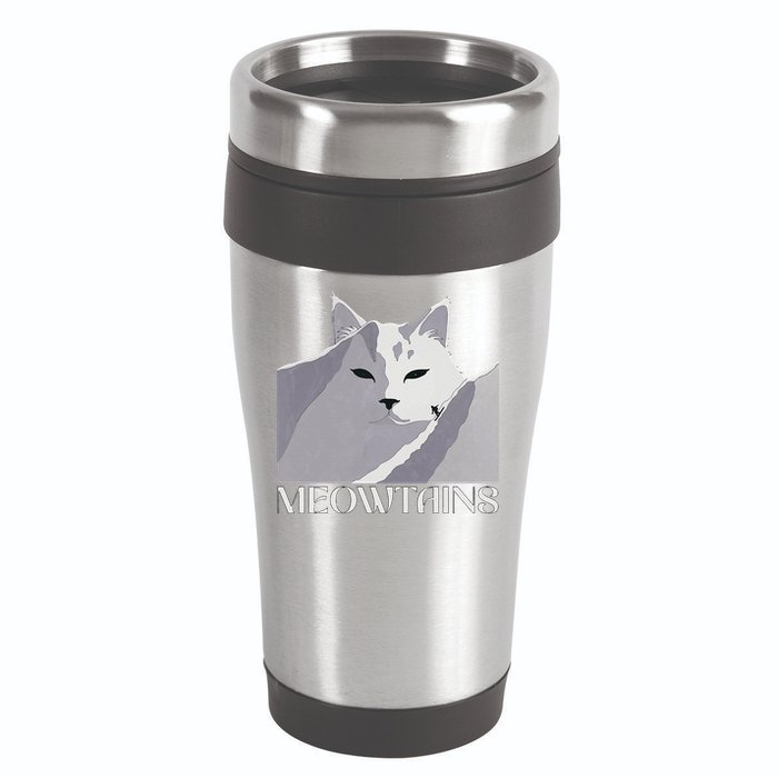 Meowtains Winter Cat Art Snow Skiing On Cat Mountain 16oz Travel Tumbler