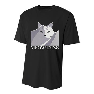 Meowtains Winter Cat Art Snow Skiing On Cat Mountain Youth Performance Sprint T-Shirt
