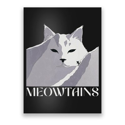 Meowtains Winter Cat Art Snow Skiing On Cat Mountain Poster