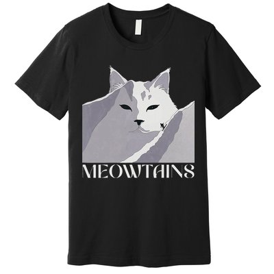 Meowtains Winter Cat Art Snow Skiing On Cat Mountain Premium T-Shirt