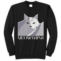 Meowtains Winter Cat Art Snow Skiing On Cat Mountain Tall Sweatshirt