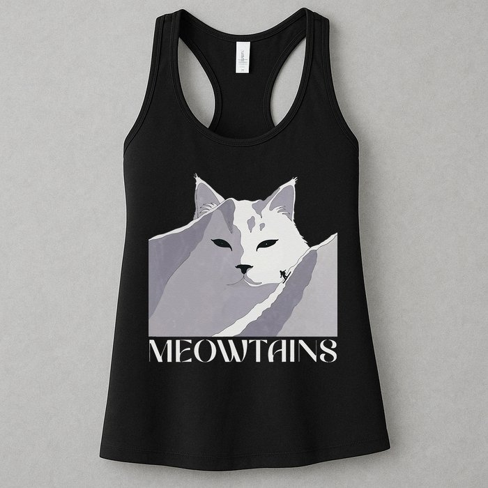 Meowtains Winter Cat Art Snow Skiing On Cat Mountain Womens Tank Top