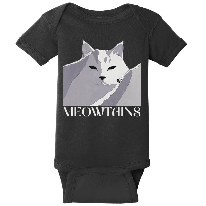 Meowtains Winter Cat Art Snow Skiing On Cat Mountain Baby Bodysuit
