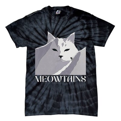 Meowtains Winter Cat Art Snow Skiing On Cat Mountain Tie-Dye T-Shirt