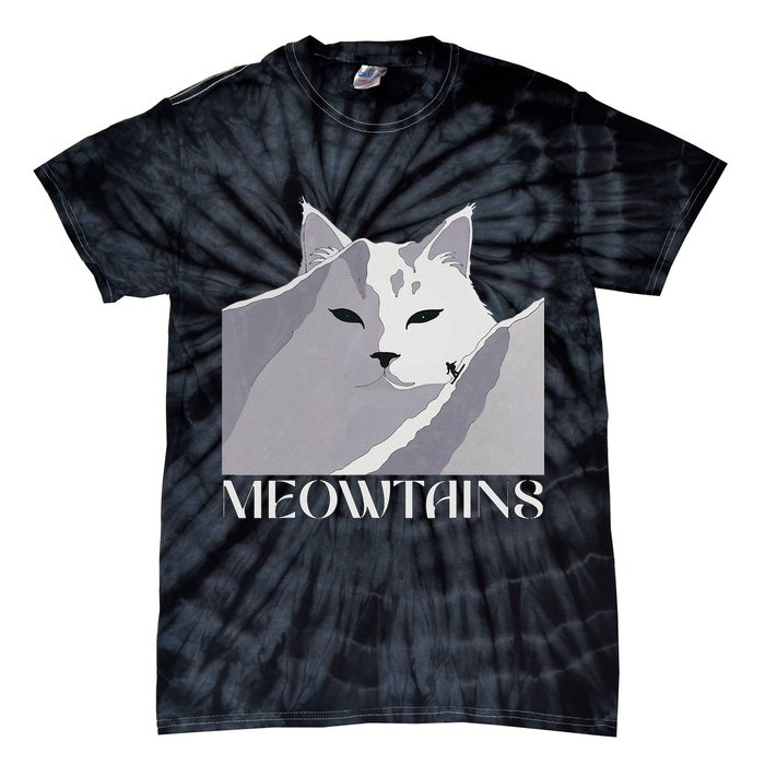 Meowtains Winter Cat Art Snow Skiing On Cat Mountain Tie-Dye T-Shirt