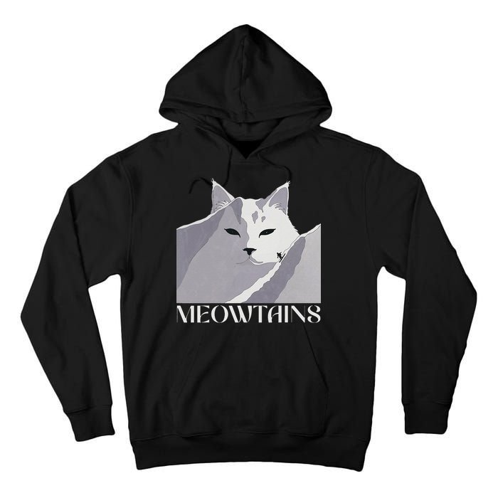 Meowtains Winter Cat Art Snow Skiing On Cat Mountain Tall Hoodie