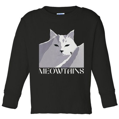 Meowtains Winter Cat Art Snow Skiing On Cat Mountain Toddler Long Sleeve Shirt